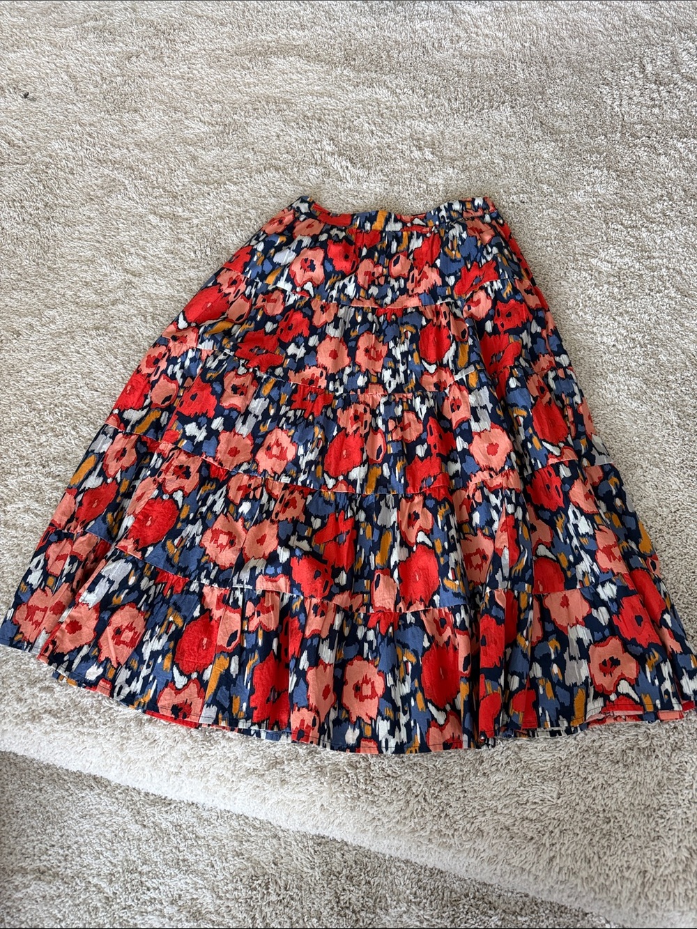 Boden Red Floral Tiered Midi Skirt - Picture 2 of 10